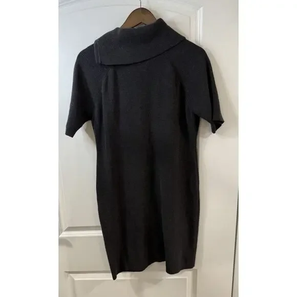 Calvin Klein Gray Sweater Dress XL Mock Neck Zip Detail Knit Midi - Picture 3 of 8